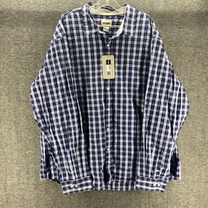 CQR Button Down Shirt Men 3XL Navy Blue Plaid Long Sleeve Cotton NEW